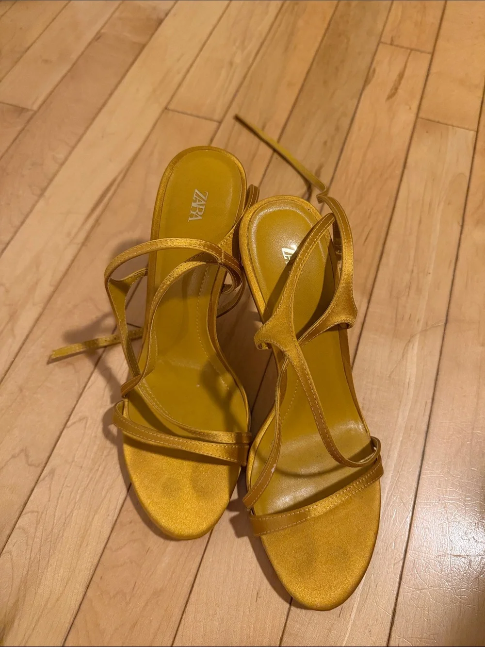 ZARA Golden Yellow Strappy Heeled Sandals - Picture 1 of 3